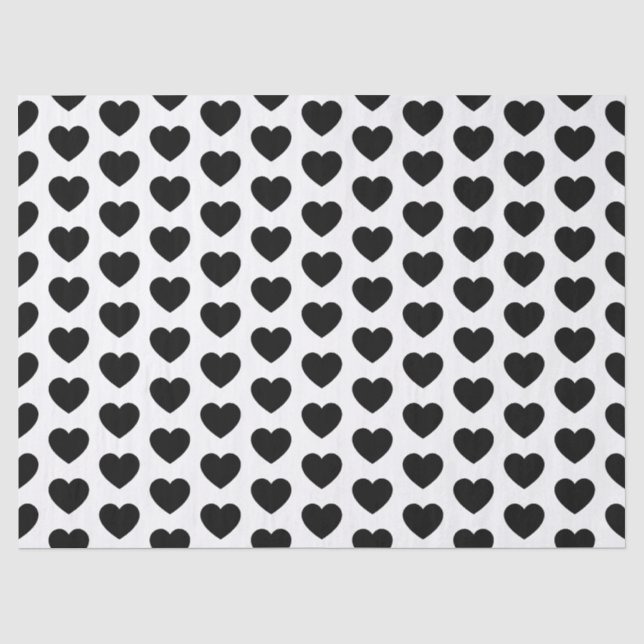 Mousseline Coeurs, noir sur papier de tissus blancs (Recto)