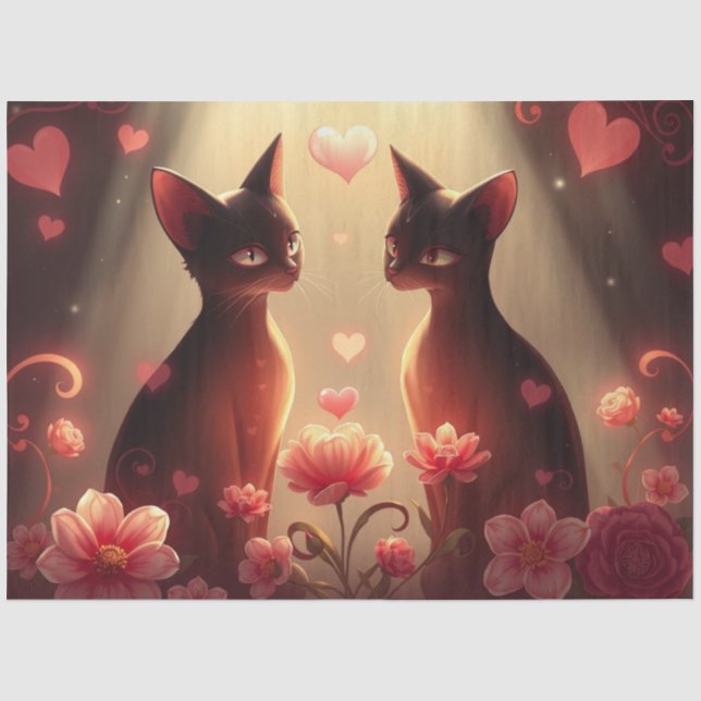 Mousseline Coloré Romantique Chats Tissu Papier (Recto)