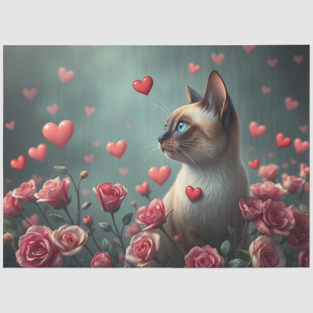 Mousseline Coloré Romantique Chats Tissu Papier (Recto)
