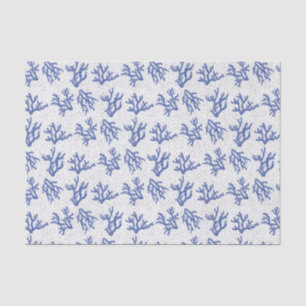 Mousseline Corail bleu et blanc sur papier de tissu