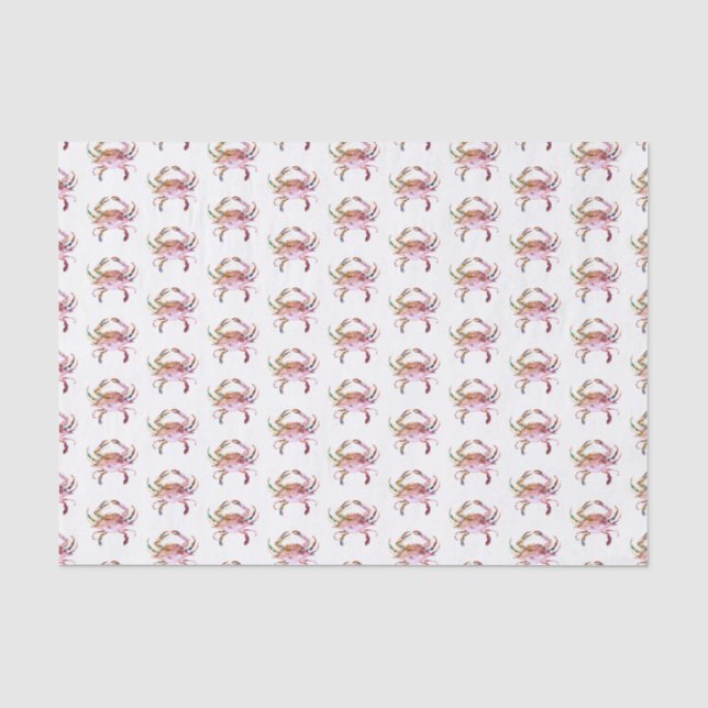 Mousseline Crabe Tissu Papier bleu Aquarelle Motif Plage (Recto)