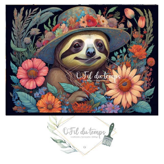 Mousseline Cute Sloth & Flower Hat v6 Tissue Paper Seidenpapier (Von Creator hochgeladen)