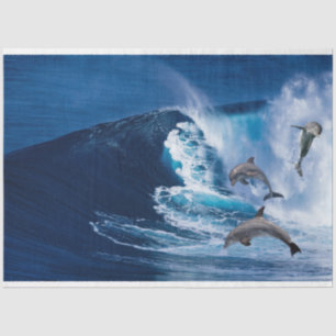 Mousseline Dauphins Saut Ocean Wave Decoupage Papier de tissu