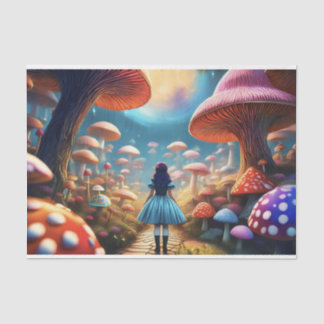 Mousseline Découpage Alice parmi les champignons Papier Tissu