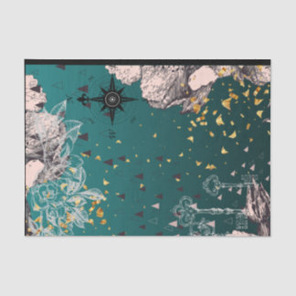 Mousseline Découpage florale Ombré Turquoise foncé en papier 
