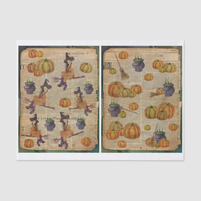 Mousseline Découpage papier Citrouille Halloween Witch (Recto)