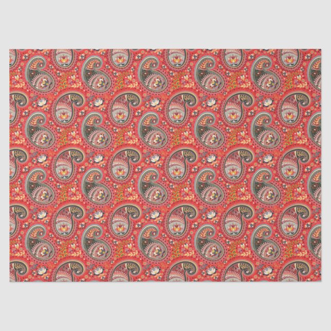 Mousseline Découpage papier de tissus - Abstrait Paisley Red (Recto)