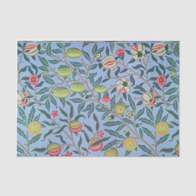 Mousseline Découpage papier de tissus bleu William Morris (Recto)