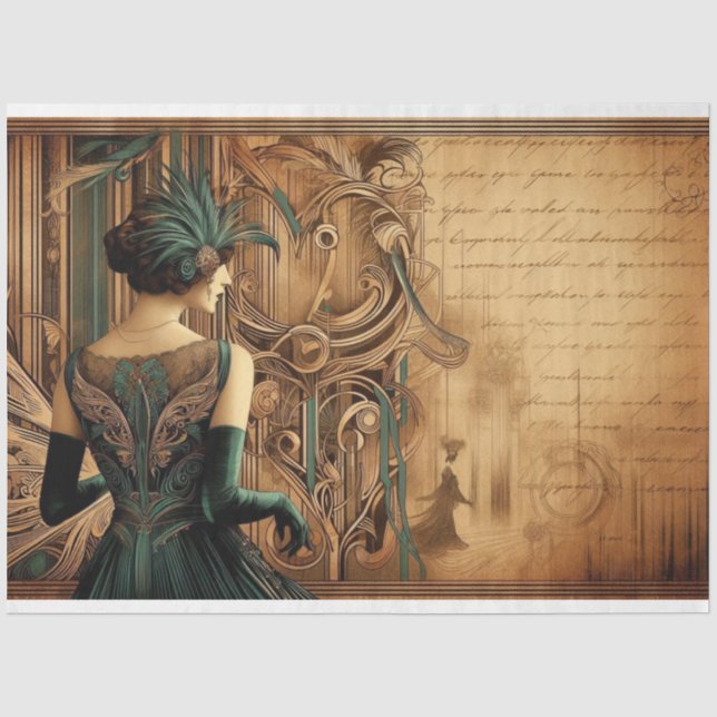 Mousseline Découpage Papier Tissu Art Déco Dame (Recto)