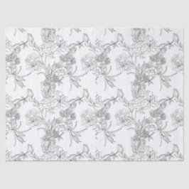 Mousseline Découpage papier tissu - Design floral B/W