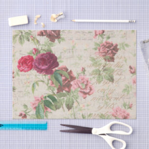 Mousseline Découpage Rose antique & papier de tissus rose fon