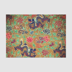 Mousseline DRAGONS ASIATIQUES AVEC BOUTEILLES Papier Tissu