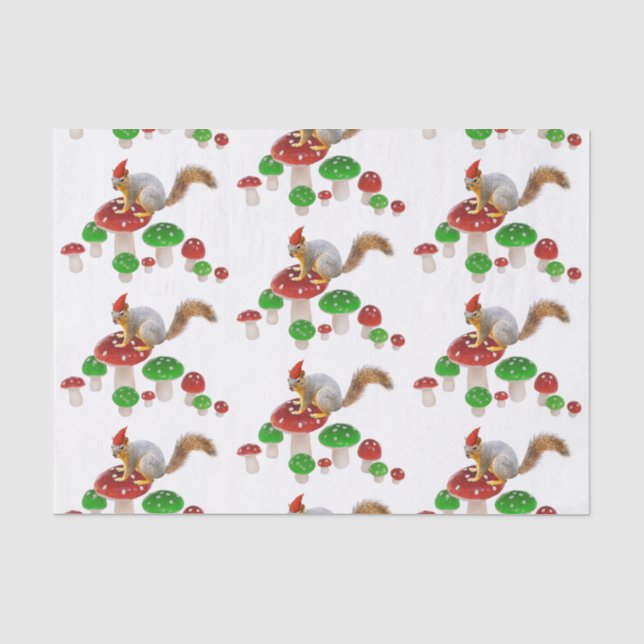 Mousseline Écureuil aux champignons Papier de tissus (Recto)
