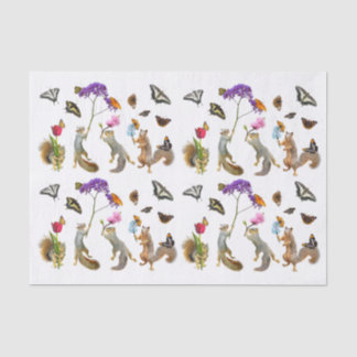 Mousseline Écureuils, fleurs et papillons Papier de tissus