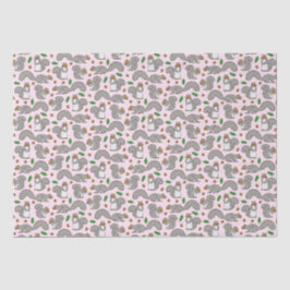 Mousseline Écureuils gris sur papier de tissus roses