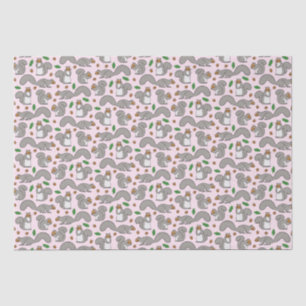 Mousseline Écureuils gris sur papier de tissus roses