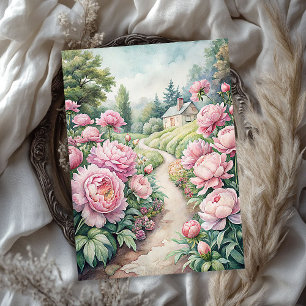 Mousseline Elégant vintage rose pivoines jardin papier de riz