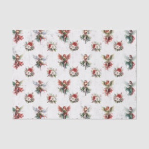 Mousseline Fées de Noël et Poinsettias Papier Tissu