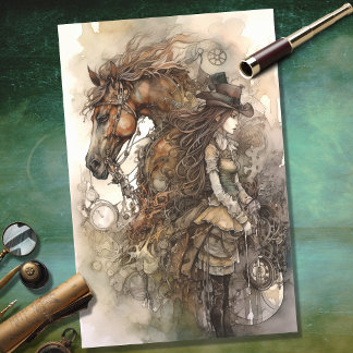 Mousseline Fille et cheval Steampunk 4 Découpage papier