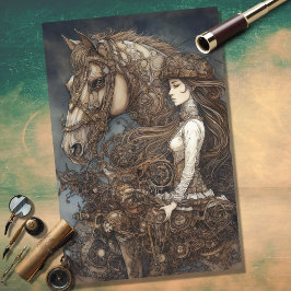 Mousseline Fille et cheval Steampunk 5 découpage papier