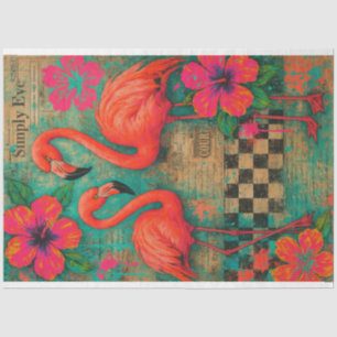 Mousseline Flamants roses et Hibiscus - Papier de découpage  