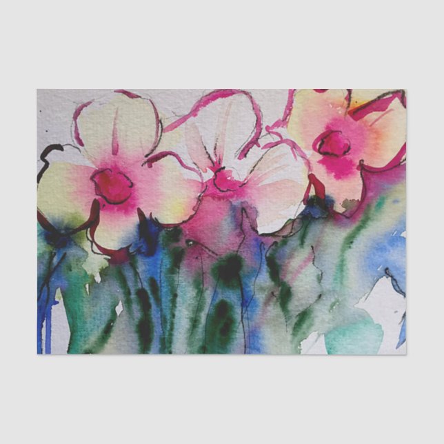 Mousseline Fleurs colorées Papier Tissu (Recto)