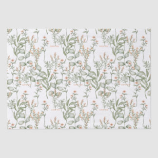 Mousseline Fleurs de pêche et vert doux papier de tissus