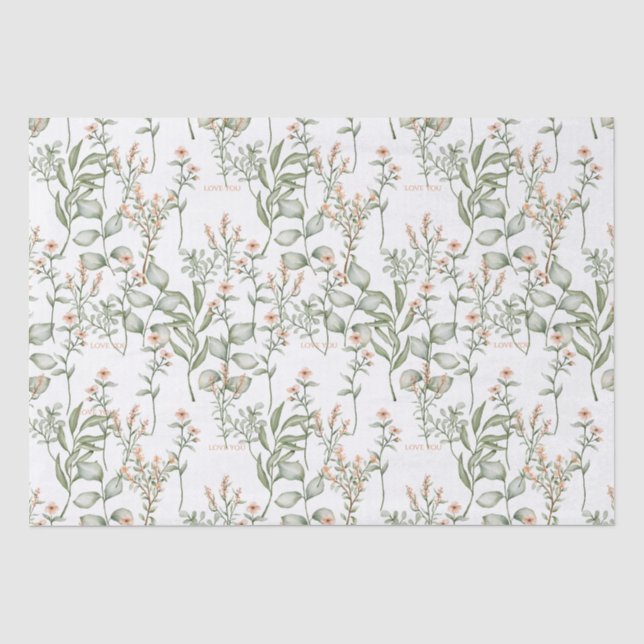 Mousseline Fleurs de pêche et vert doux papier de tissus (Recto)