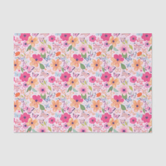 Mousseline Fleurs et papillons, Papier Tissu de printemps