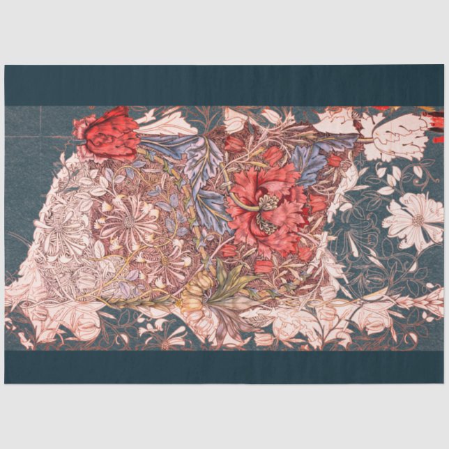 Mousseline FLEURS ROUGES William Morris sur papier de tissus  (Recto)