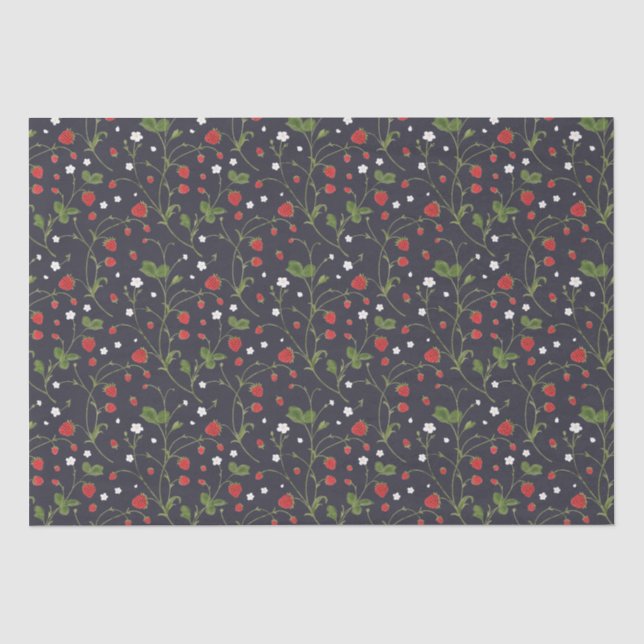 Mousseline Fraises Sauvages (Nuit Polaire) - Papier Tissu (Recto)