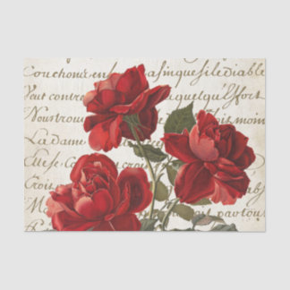 Mousseline Français Script Rose rouge Floral papier Tissu Vin