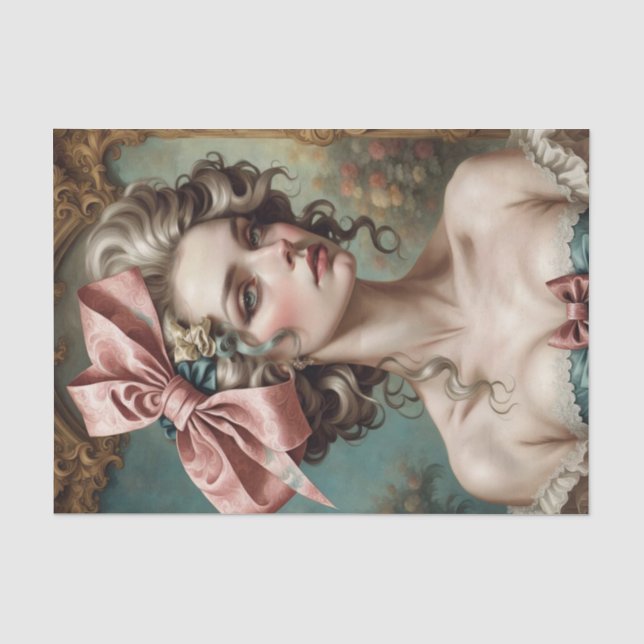 Mousseline Française Rococo Lady avec Bow 1 Découpage papier (Recto)