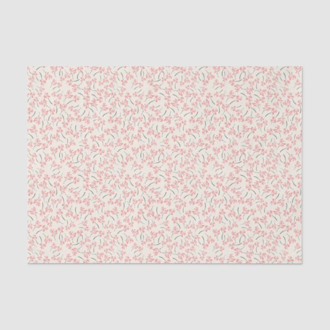 Mousseline Gigi Collection Branches roses Tissu Papier Crème (Recto)