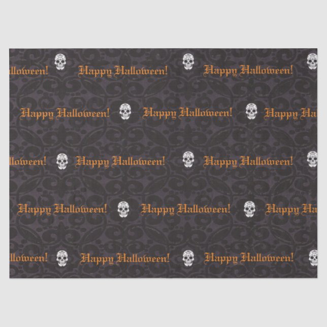 Mousseline Halloween Happy Skuls Papier Tissu (Recto)