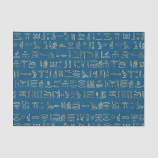 Mousseline Héroglyphes égyptiens bleu et or Papier de tissus