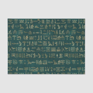 Mousseline Héroglyphes égyptiens vert et or Papier de tissus