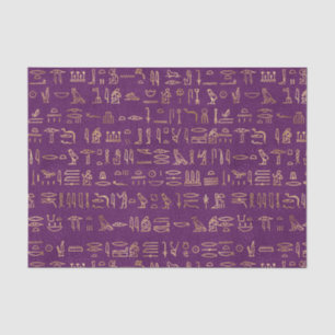Mousseline Hiéroglyphes égyptiens violet et or Papier de tiss