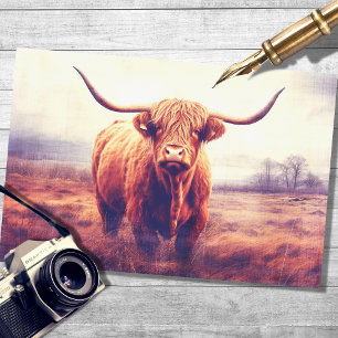 Mousseline Highland Cow 3 en papier de découpage paysager Fog