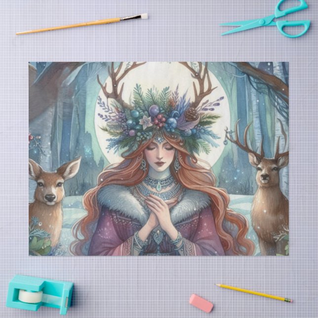 Mousseline Hiver Solstice Goddess Forest Papier à thème tissu (Artisanat)
