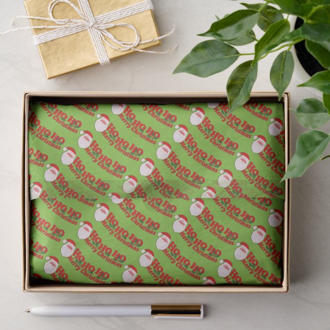 Mousseline Ho ho ho Père Noël rouge vert blanc papier (Cadeau)