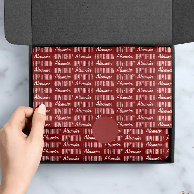 Mousseline Joyeux Anniversaire Nom Rouge Tissu Papier (Créateur téléchargé)