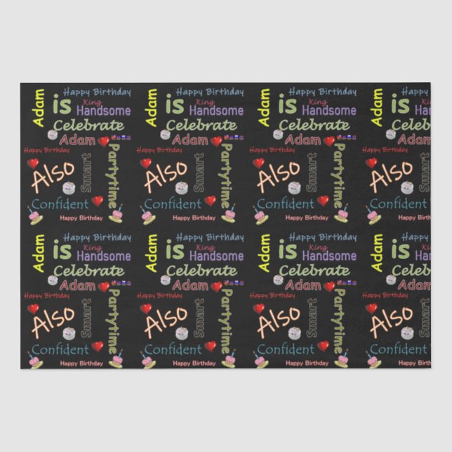 Mousseline Joyeux Anniversaire Tissu Papier Adam (Recto)