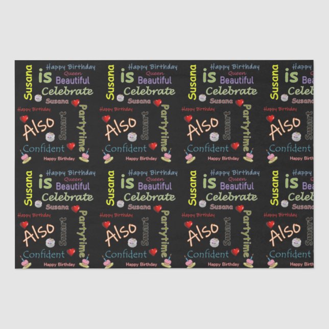 Mousseline Joyeux Anniversaire Tissu Papier Susana (Recto)