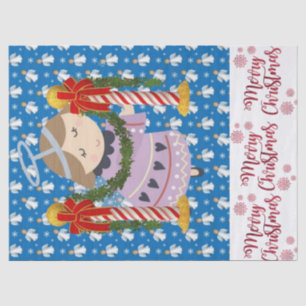 Mousseline Joyeux Noël Tissu Papier Angel bleu