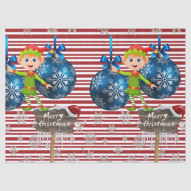 Mousseline Joyeux Noël Tissu Papier Elf (Recto)