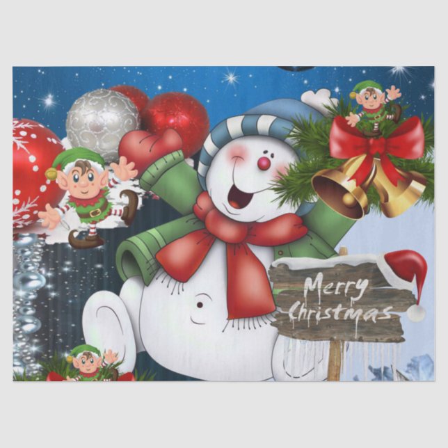 Mousseline Joyeux Noël Tissu papier Snowman (Recto)