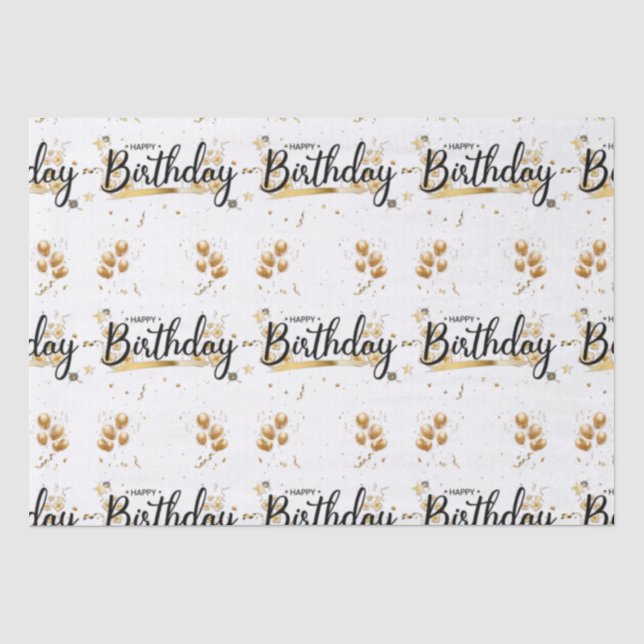 Mousseline Joyeux papier de tissus or d'anniversaire (Recto)
