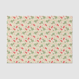 Mousseline Joyeux Papier Tissu de Noël; baies Holly