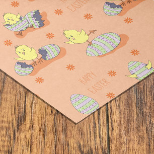 Mousseline Joyeux Pâques Petits Poussins Papier Tissu